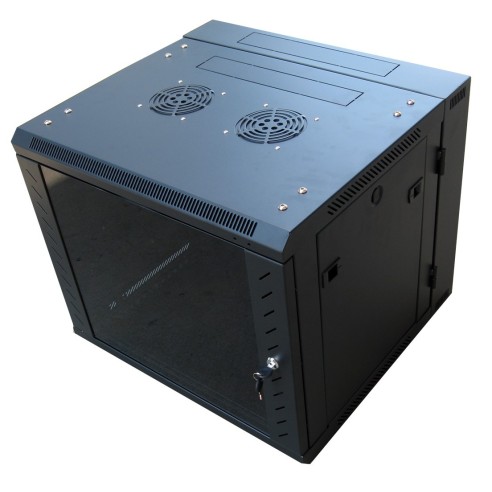 Two-section wall rack with glass door