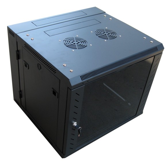 Two-section wall rack with glass door