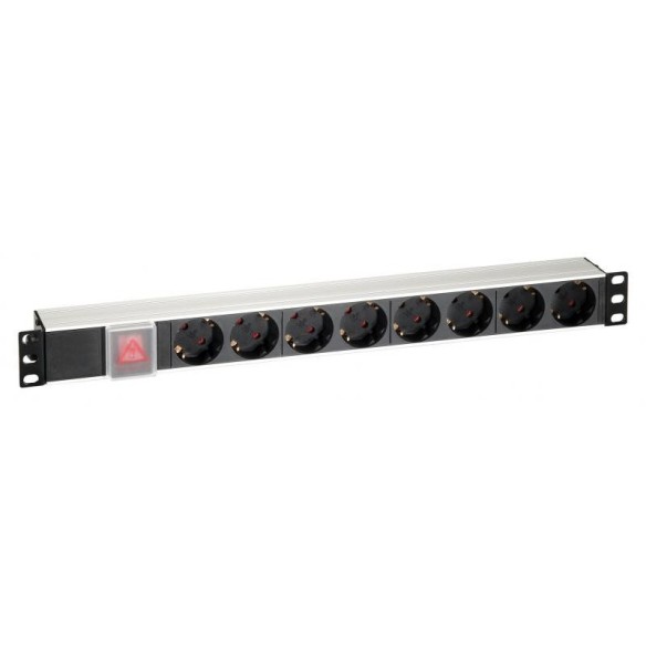 19 aluminum power strip - 8 Schukos 16 Amps with switch