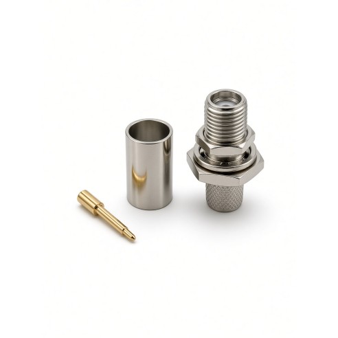 Conector SMA hembra polaridad invertida (pin macho) chasis tipo bulkhead para cable CNT/LMR/EP-240, CONSMARPH-R-Y8
