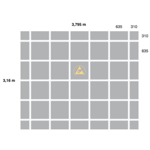 635X635X6.0mm dissipative floor tile. Pack of 6 units. 2.42m2. Gray.