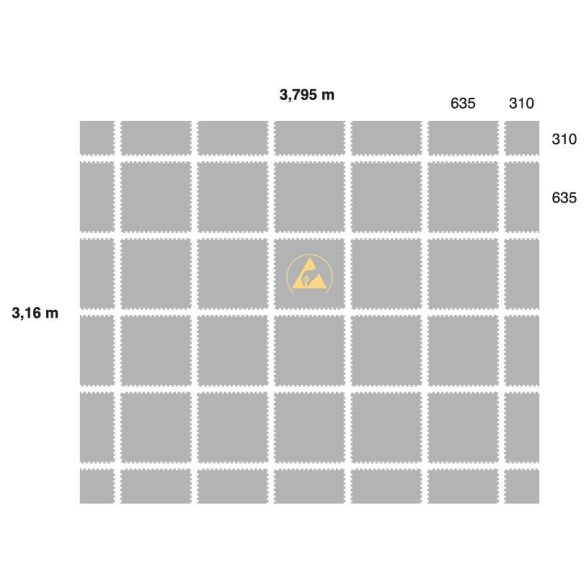 635X635X6.0mm dissipative floor tile. Pack of 6 units. 2.42m2. Gray.